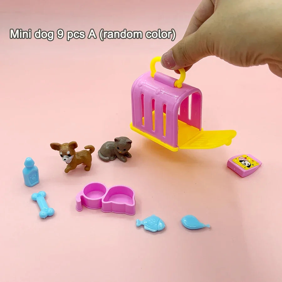 Miniature Pet Figurine Set for Dollhouse Play