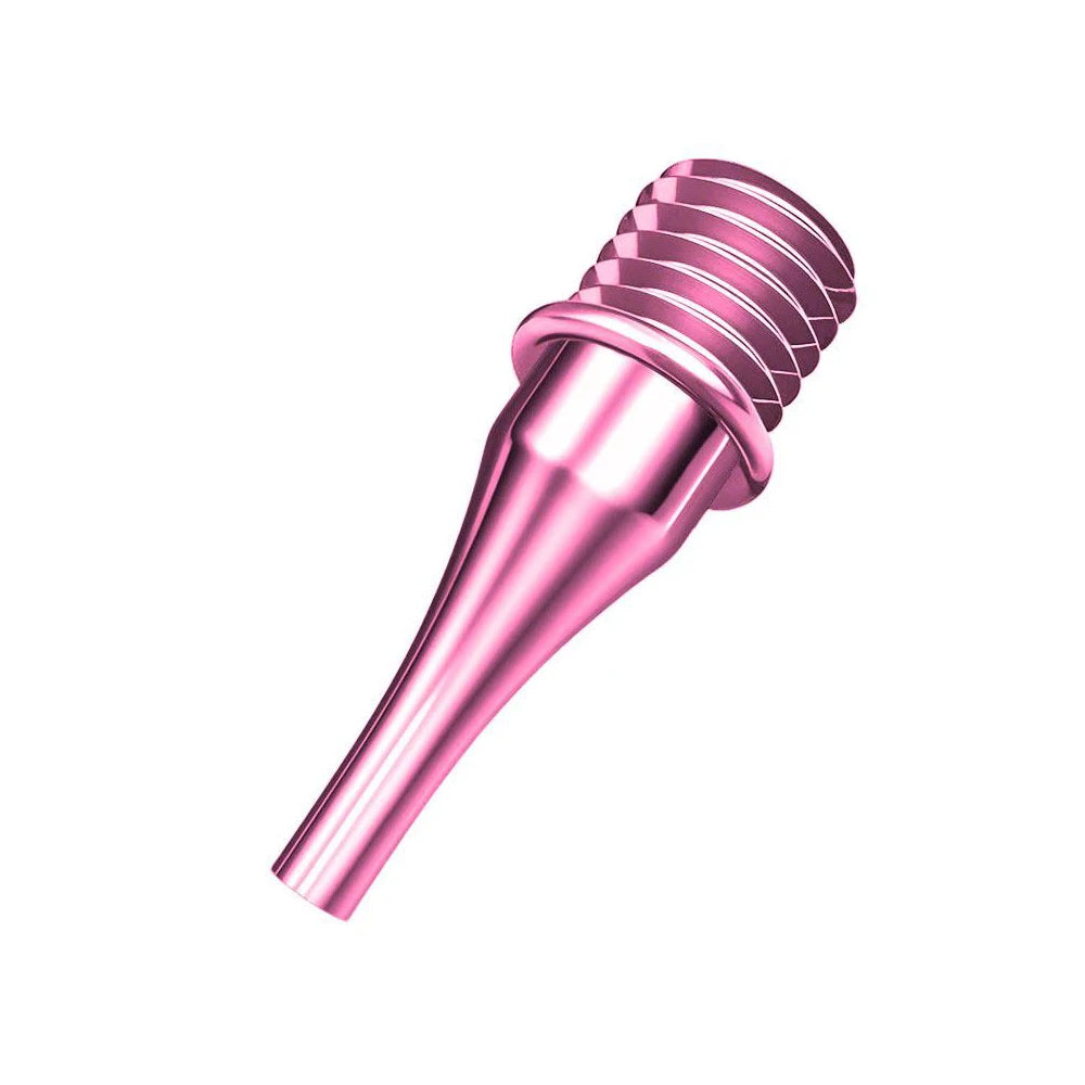 A close-up view of a precision diamond painting pen tip with a stainless steel threaded handle in a metallic pink color.