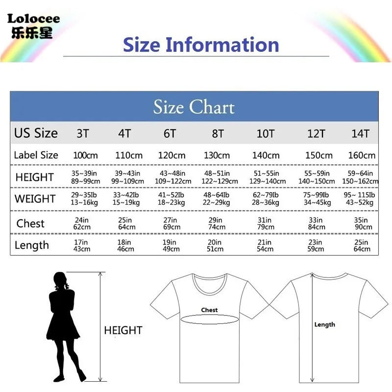 Size chart showing measurements for various sizes of an avocado and lemon graphic tee.