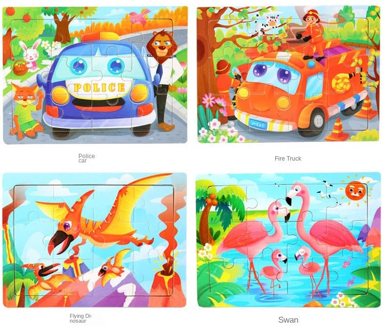 Wooden Animal Jigsaw Puzzles for Toddlers (Set of 12)
