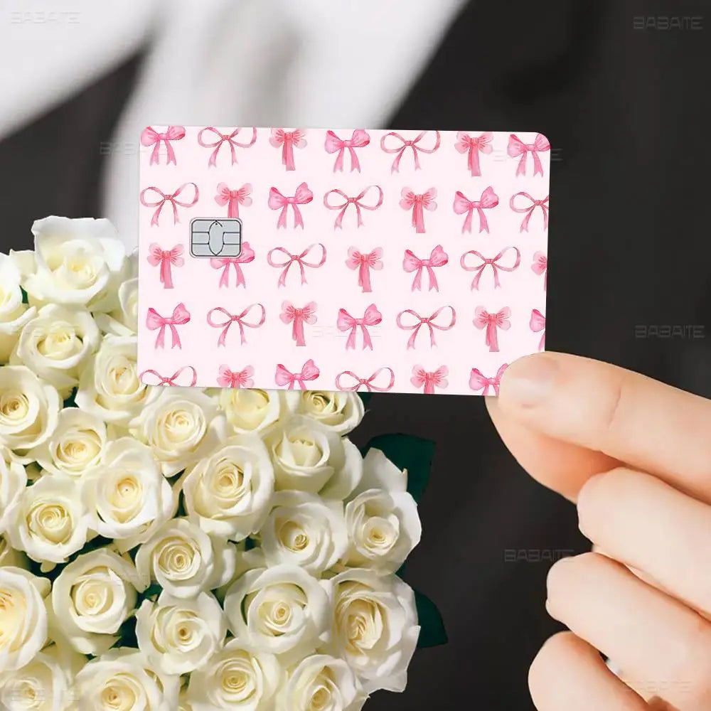 Pink Bowknot Anime Card Skin - Customizable Credit Card Cover