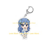 Chibi acrylic keychain of a blue-haired anime girl with flowers