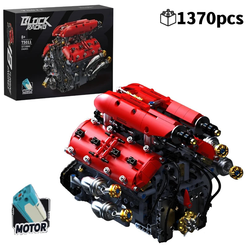 V8 Engine Model Building Blocks Set with Electric Motor