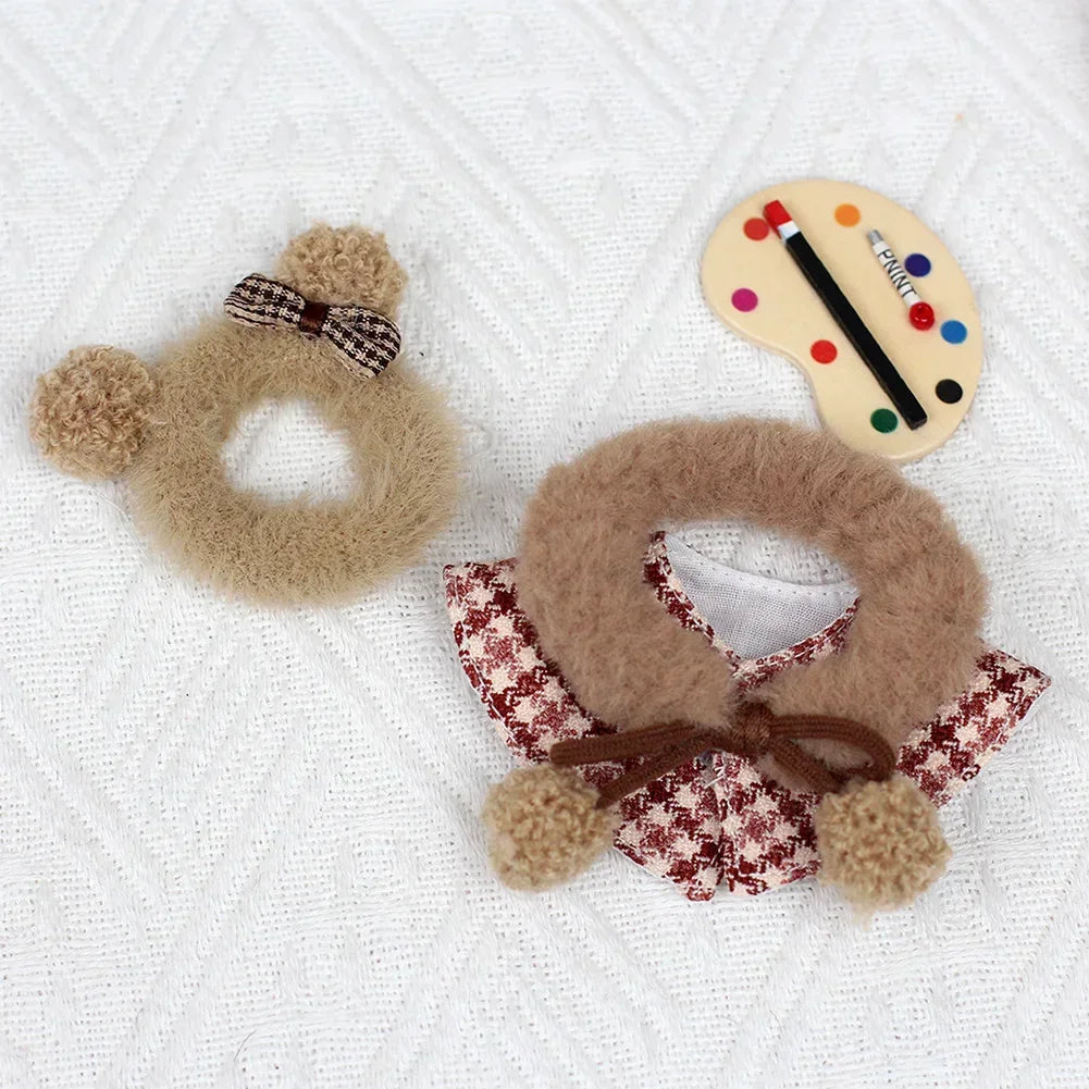A set featuring a brown fuzzy beret and a yellow grid-patterned tool with a black marker.