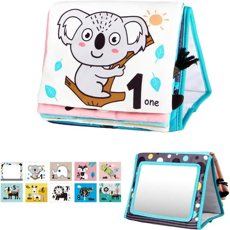 High-Contrast Tummy Time Baby Mirror with Crinkle Cloth Book and Teether
