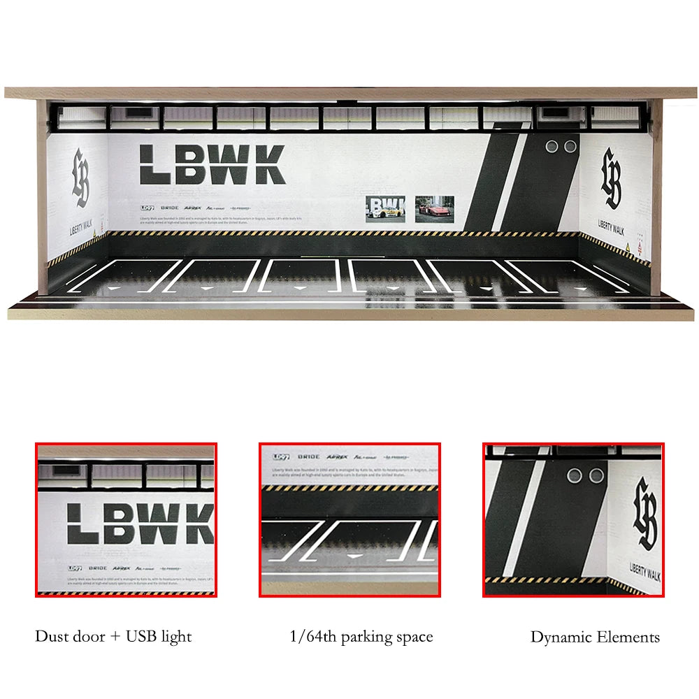 1:64 Scale Car Garage Diorama with USB LED Lighting