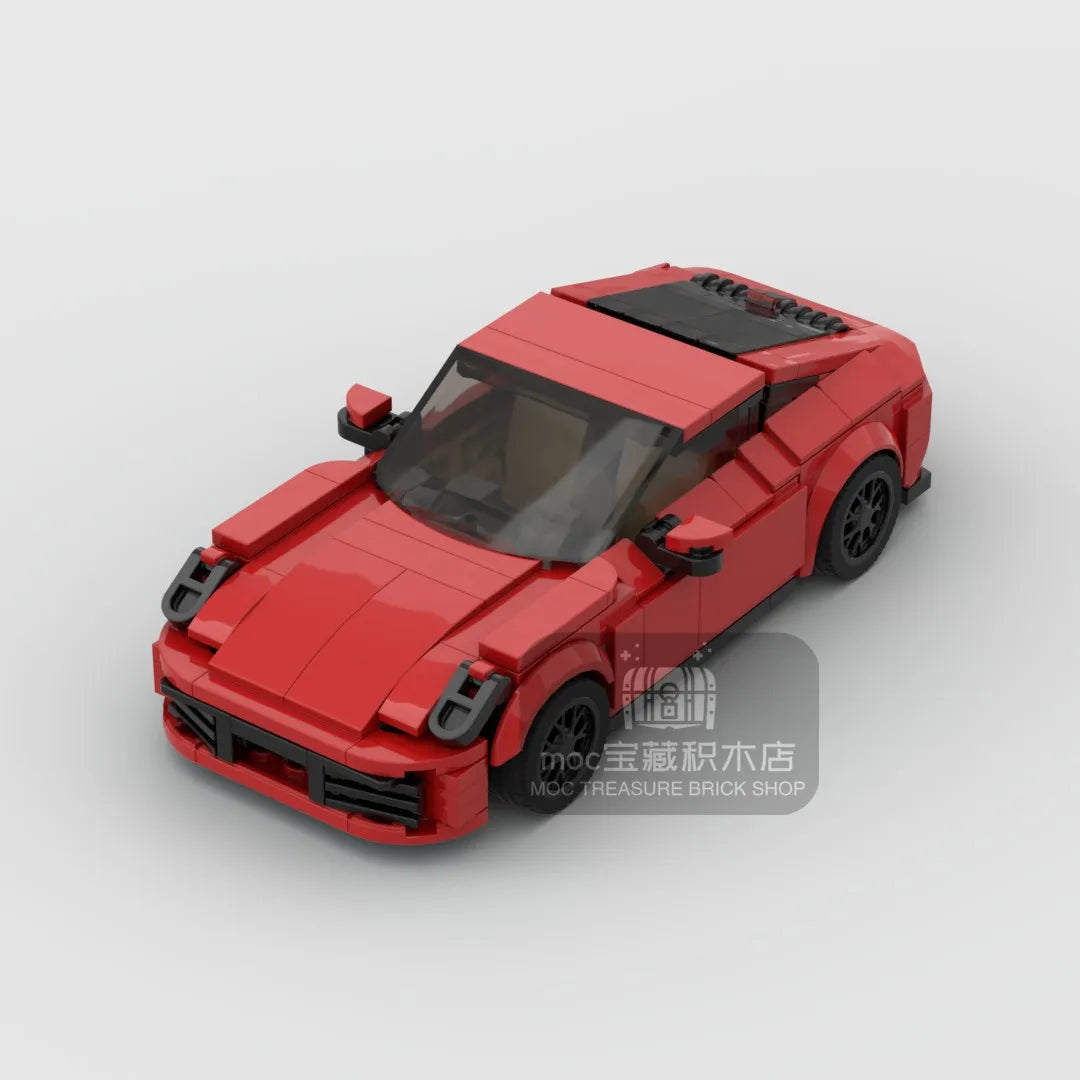 A red classic supercar building blocks set shown from above.