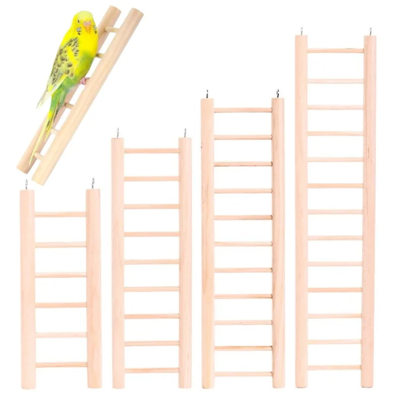 Wooden climbing ladder for birds used as a hanging parrot play gym toy