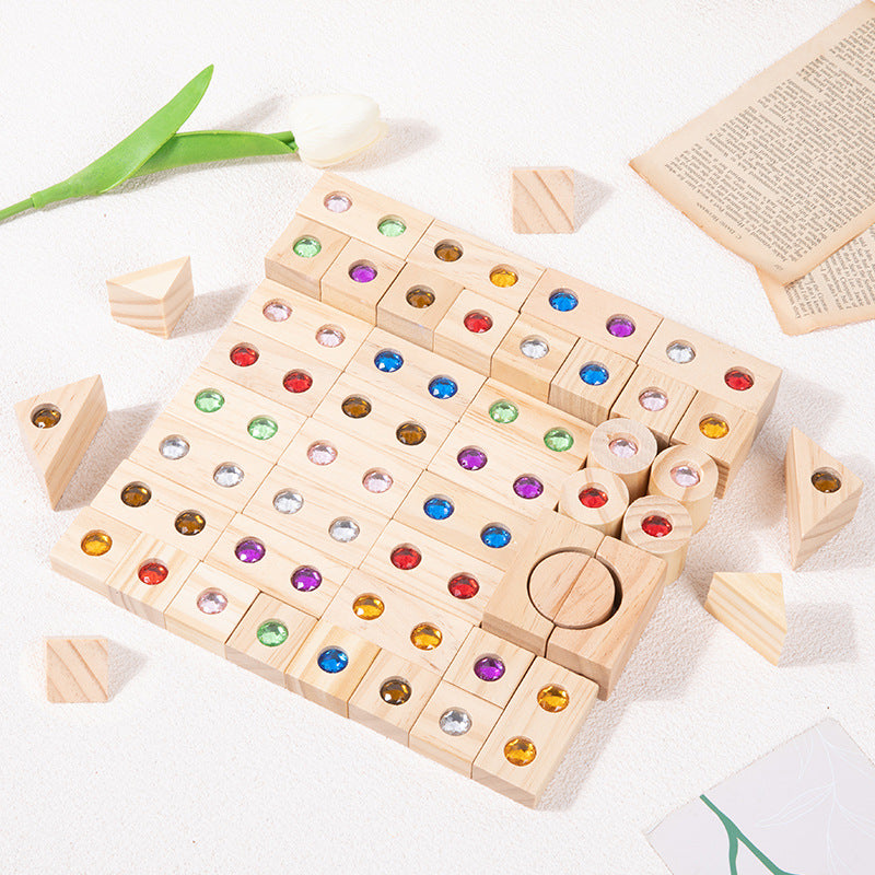 Rainbow Wooden Stacking Blocks with Acrylic Gems