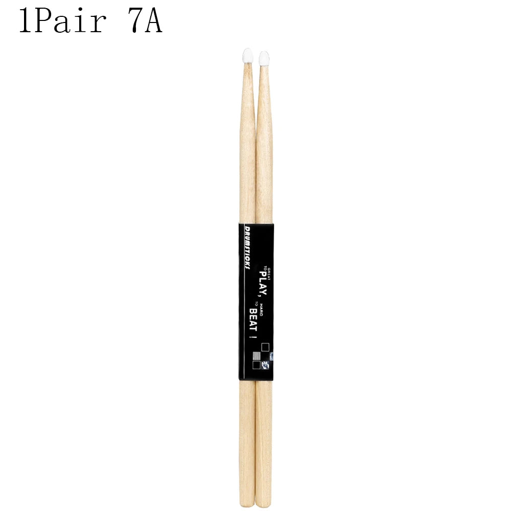 Pair of maple wood drumsticks with nylon tips labeled 7A