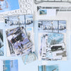 A collection of seasonal scenery stickers featuring winter landscapes and nature scenes.