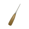 A professional bezel setting pusher tool with a silver point and a wooden handle.