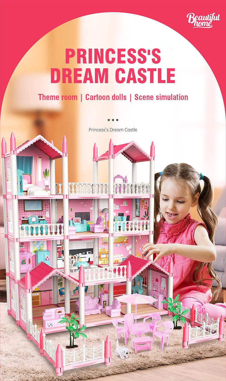 Dream Villa Dollhouse Playset with Furniture for Kids