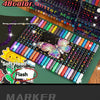 A close-up of a set of double-headed flash markers featuring various glitter and metallic colored pens.