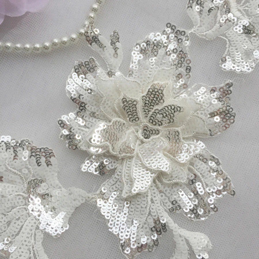 Sequin Flower Embroidery Patch with 3D Detail