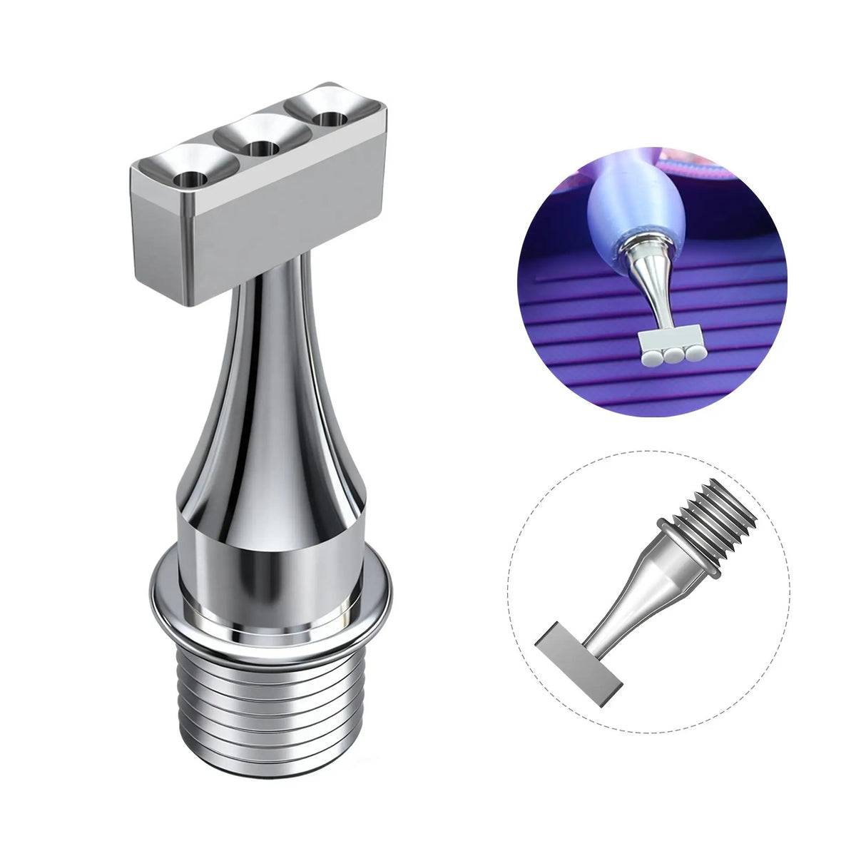 Stainless steel screw-on vacuum diamond painting pen replacement tips with a hexagonal tip and a round body.