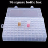 A clear plastic multi-compartment storage box with numerous small compartments for organizing beads and jewelry.