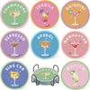 Eight diamond painting coasters featuring various alcoholic beverages like champagne tequila aperol and daiquiri