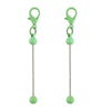 A pair of metal keychain bars with lobster clasps for DIY jewelry making, colored light green.