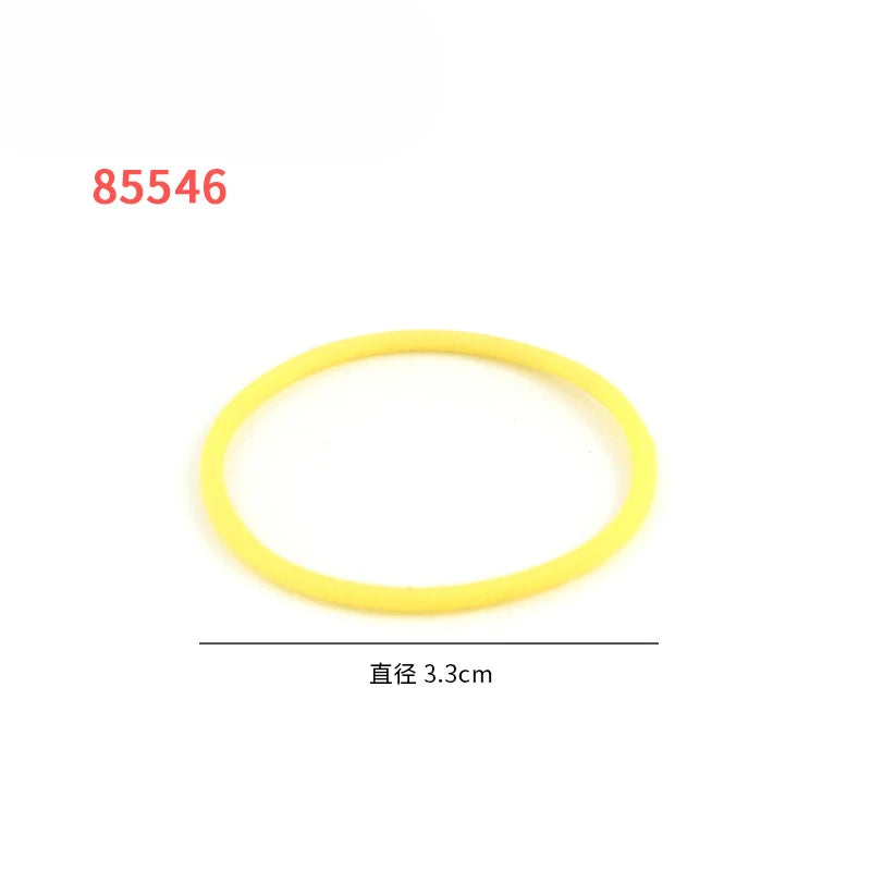 A yellow rubber band is shown, with a diameter of 3.3cm.