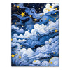 A painting kit depicting a night starry sky scenery with swirling blue clouds and yellow stars.