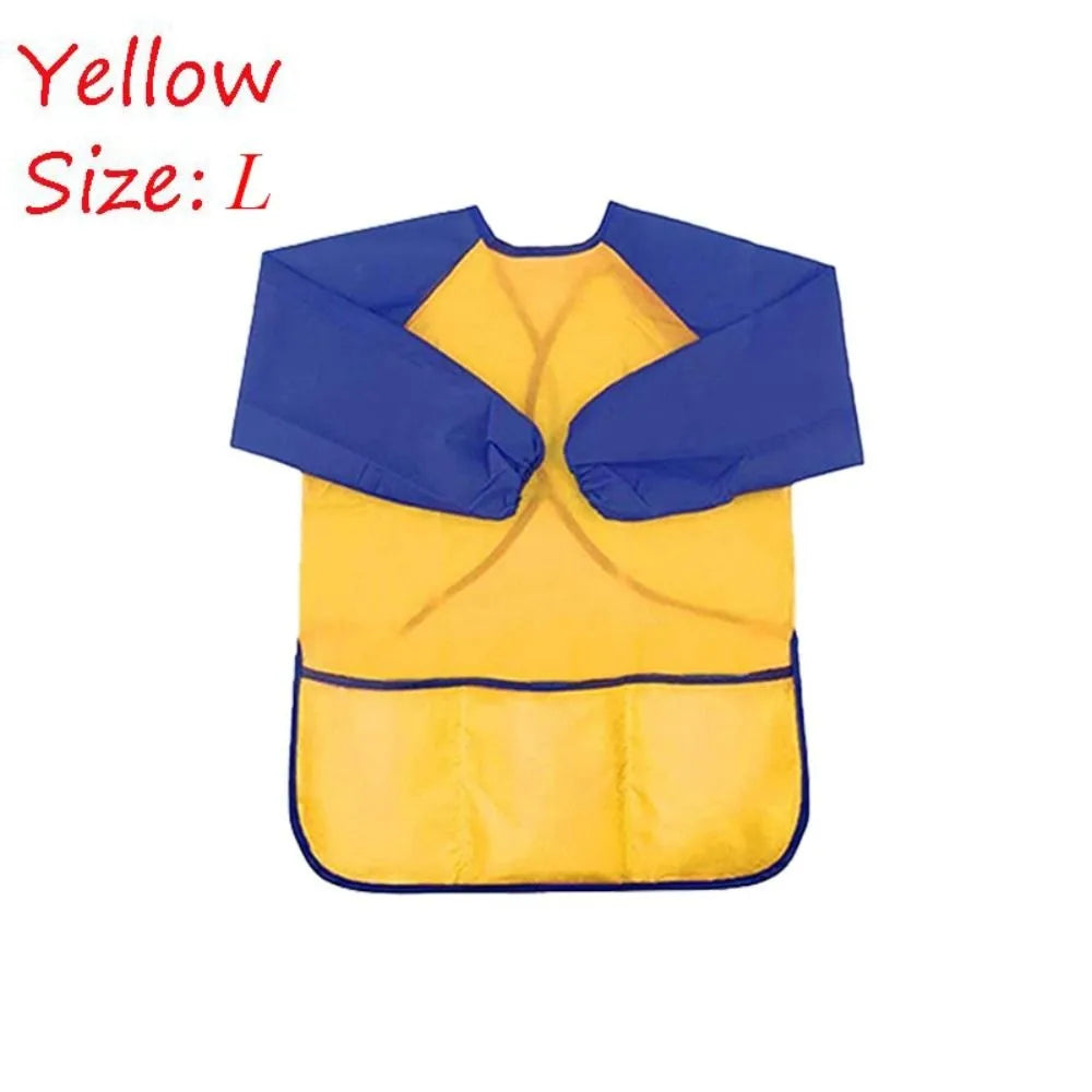 Yellow size L waterproof kids art and baking apron with long sleeves