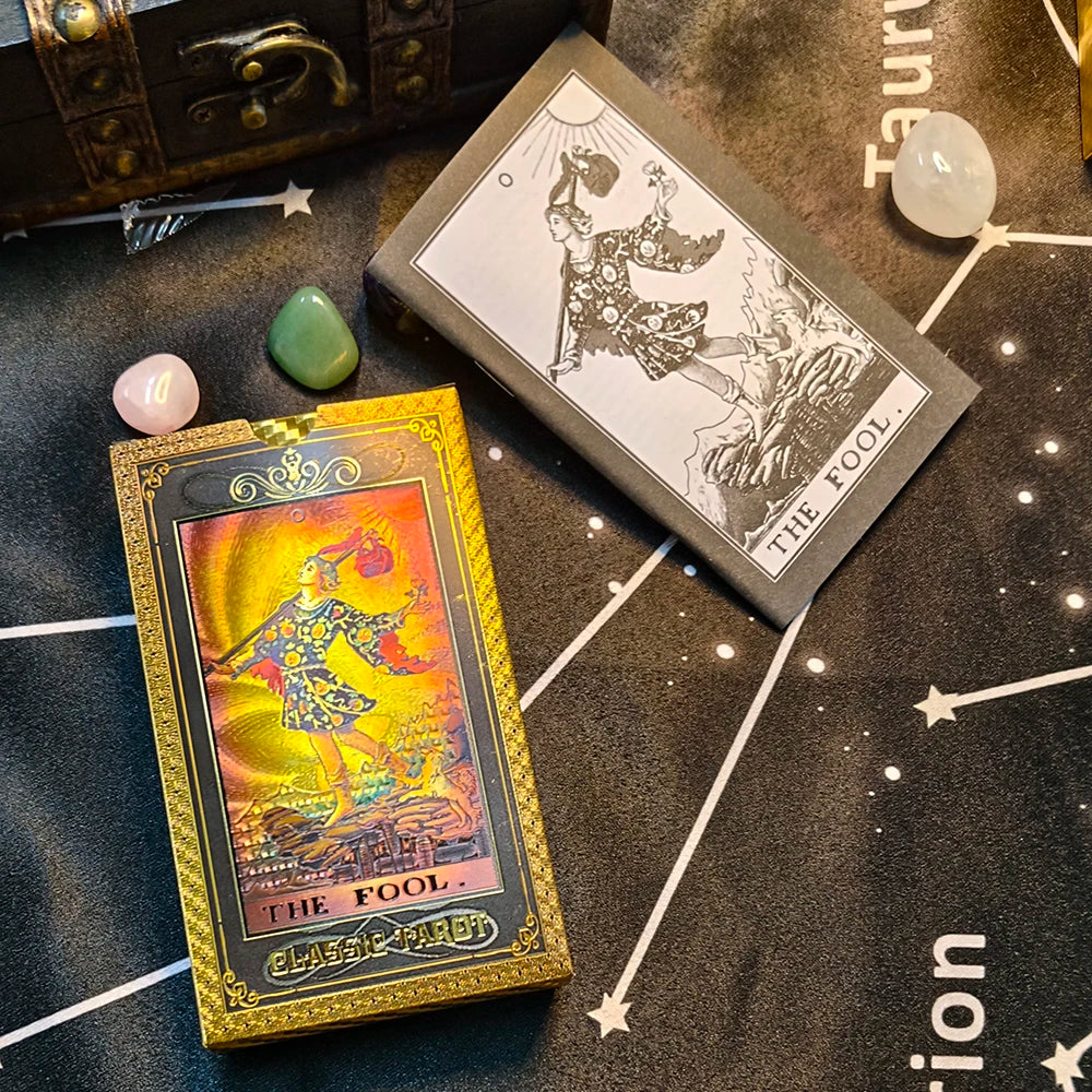 Gold Foil Waterproof Tarot Card Deck with Guidebook