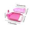 A pink diamond painting storage tray with a lid and a small organizer box shown with dimensions.