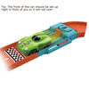 A green race car model is positioned on an orange track, demonstrating a setup tip for stability.