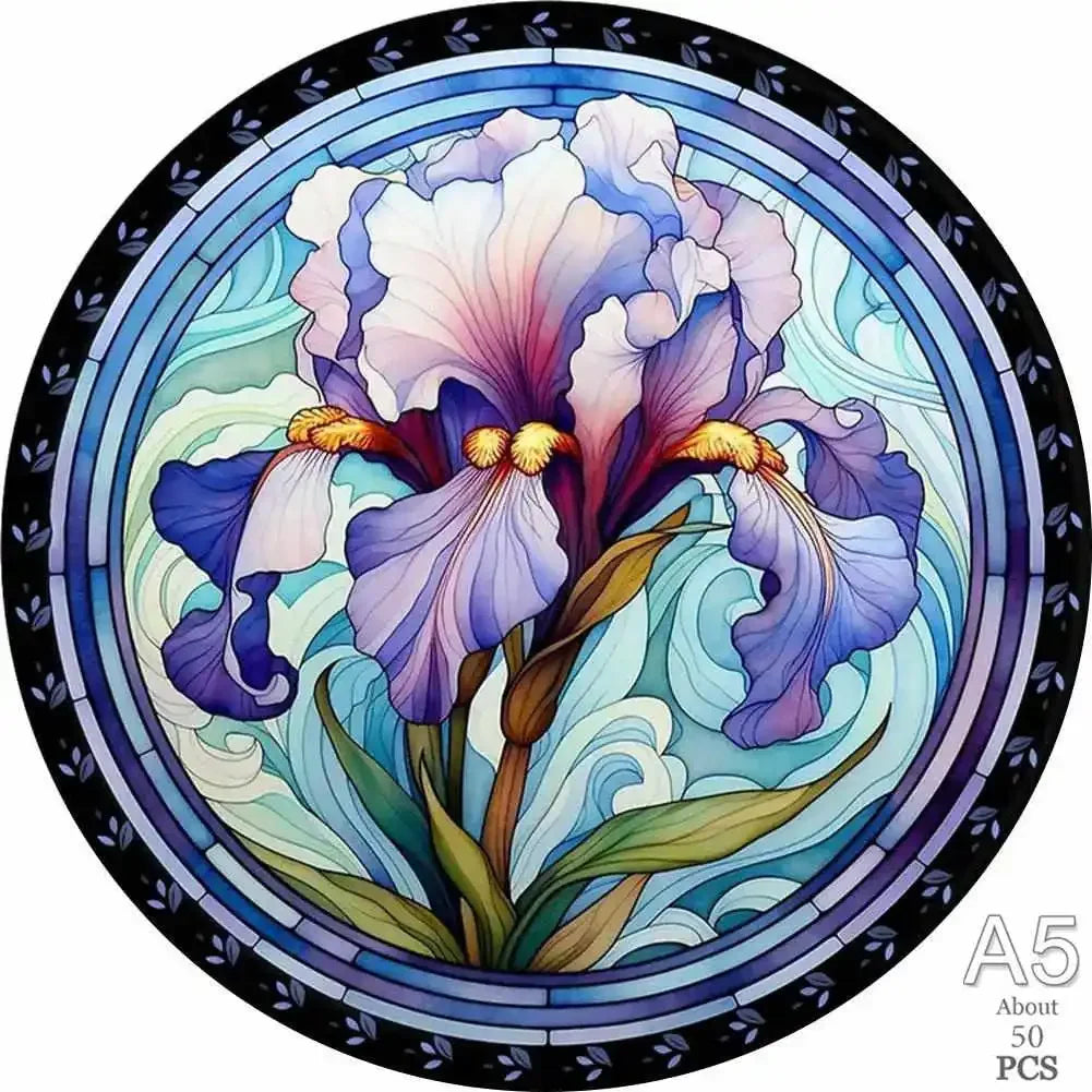 A colorful wooden 3D animal puzzle featuring a purple and white flower.