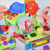 A set of colorful kids' interactive toy drills and a workbench for learning
