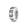 A silver heart charm bead featuring pink zircon stones, set in 925 sterling silver.