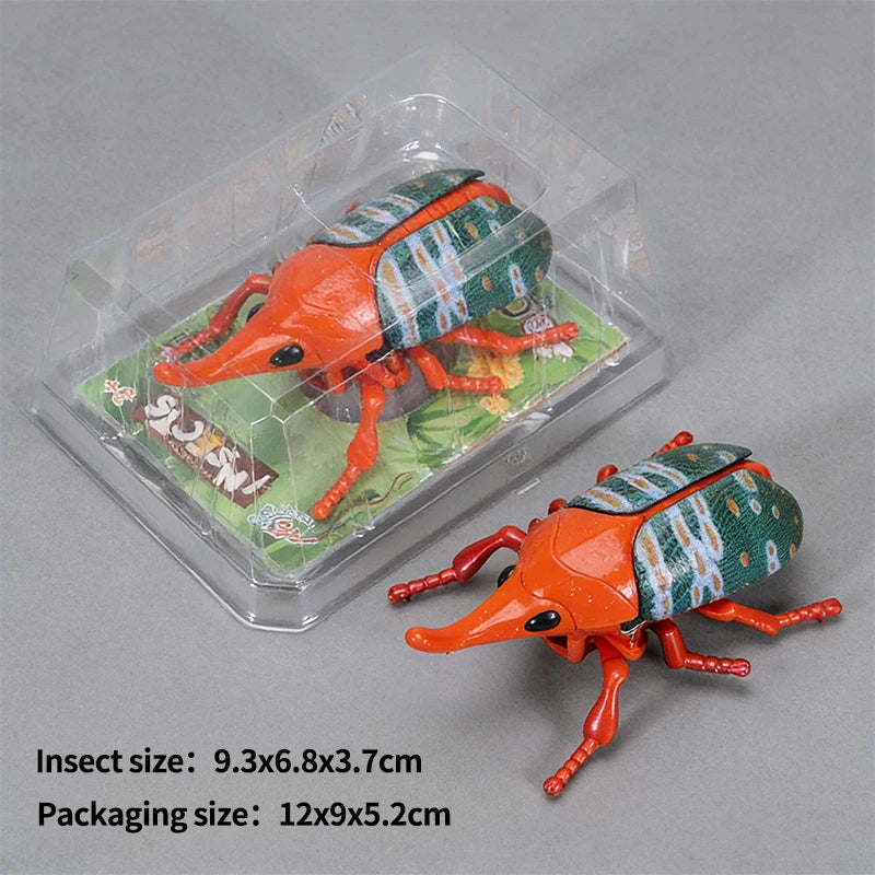 A wind-up insect toy set featuring an orange ladybug with green and white patterned wings, packaged in clear plastic.