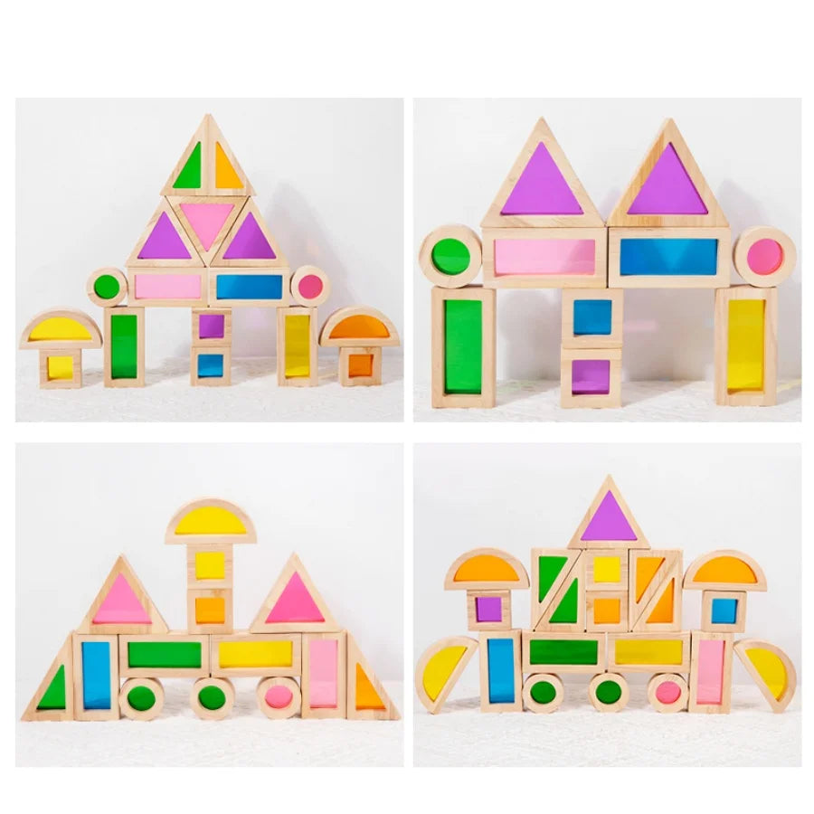 Rainbow Wooden & Acrylic Building Blocks for Creative Play