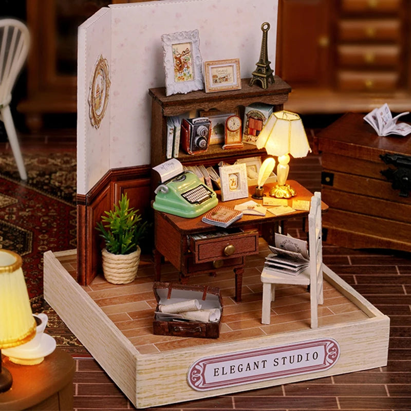 DIY Miniature Wooden Dollhouse Kit with LED Lighting