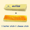 A butter stick and a cheese stick are shown next to a butter block.