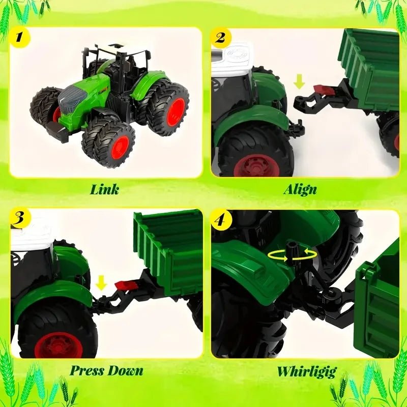 16.5" Farm Tractor Playset with Trailer, Animals & Fencing