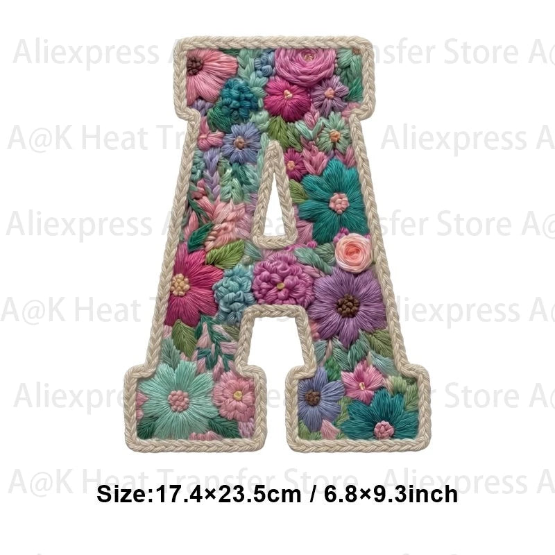 Floral letter A patch made of fabric for DIY clothing and accessories