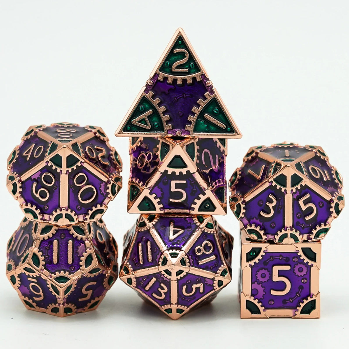 Steampunk Metal Dice Set - 7-Piece Polyhedral RPG Dice