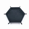 A black hexagonal folding PU leather dice tray.