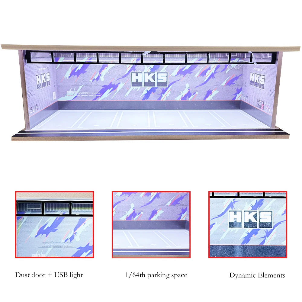 1:64 Scale Car Garage Diorama with USB LED Lighting
