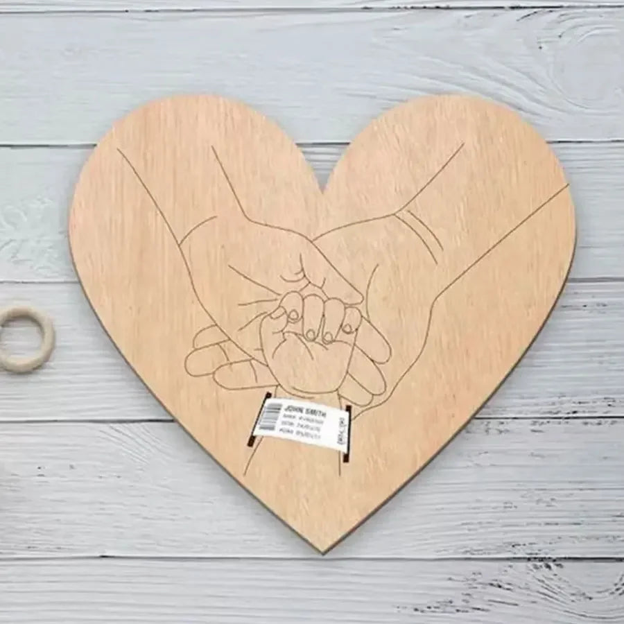 Wooden Baby Birth Memory Keepsake Set with Wristband and Display Stand