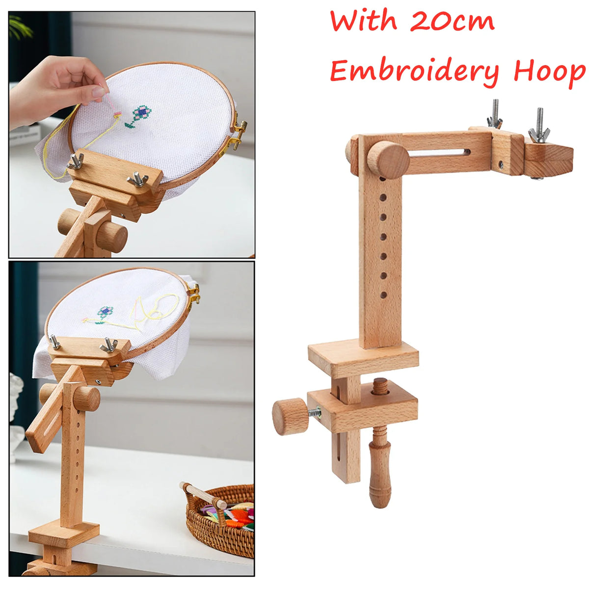 Adjustable Wooden Embroidery Stand with 360° Rotation