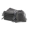 A stack of dark gray drawstring dice bags for tabletop games.
