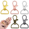 A collection of various metal swivel snap hooks and D-rings in gold, rose gold, silver, and bronze finishes.