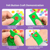 Demonstration showing how to sew a felt button onto a green felt headband for a craft project