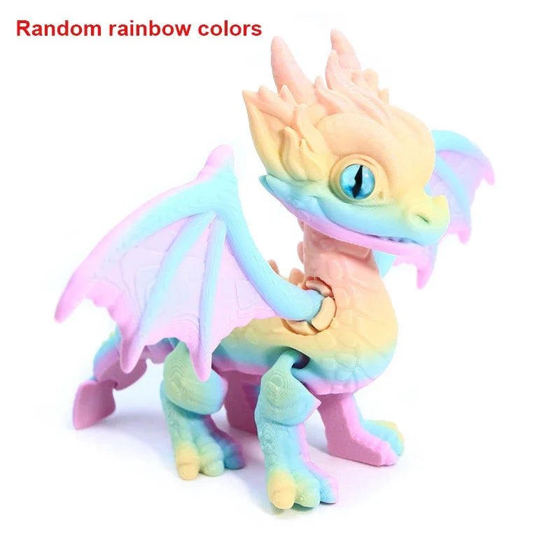 A colorful, translucent dragon figurine with pink and blue accents, designed as a fidget toy or desk decor.