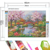 ASFX6028-30x40cm diamond painting kit featuring a scenic forest landscape with pink and green flowers.