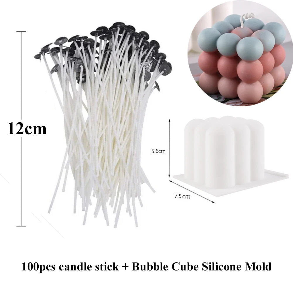 100 pieces of candle sticks with metal sustainers and a silicone mold for bubble cube candles