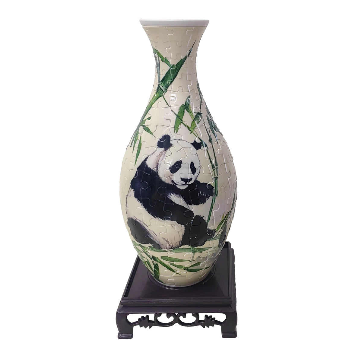 Blue and white porcelain flower vase puzzle featuring a panda design.